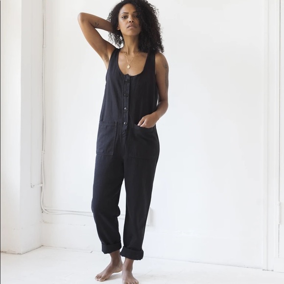 jungmaven Pants - Jungmaven hemp button front bib jumper black